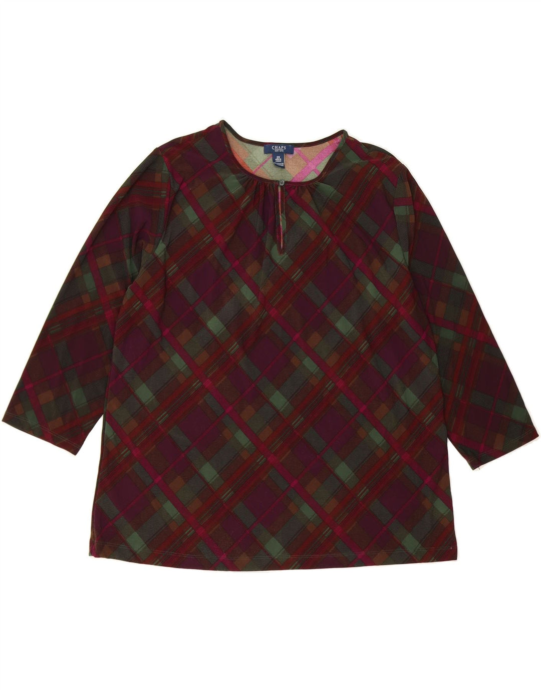 CHAPS Womens 3/4 Sleeve Blouse Top UK 20 2XL Burgundy Check Polyester Vintage Chaps and Second-Hand Chaps from Messina Hembry 