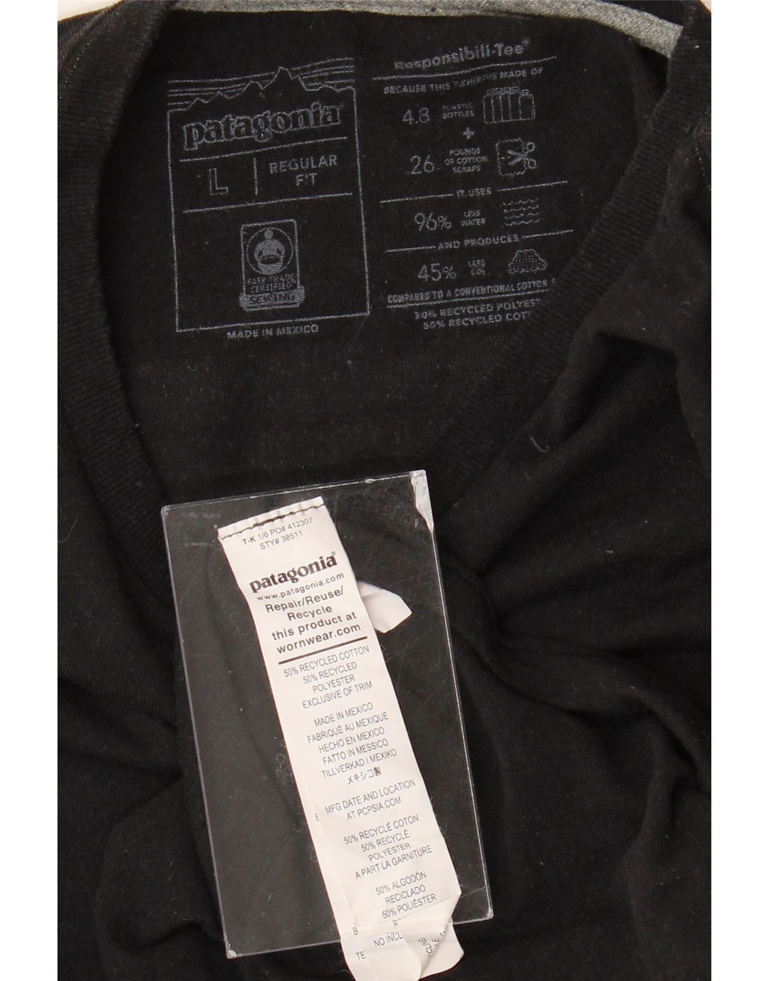 PATAGONIA Hommes Regular Fit Graphic T-Shirt Top Large Noir Coton