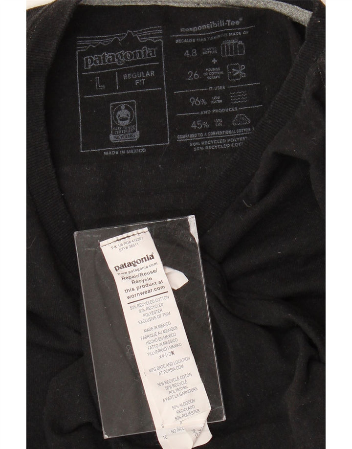 PATAGONIA Hommes Regular Fit Graphic T-Shirt Top Large Noir Coton
