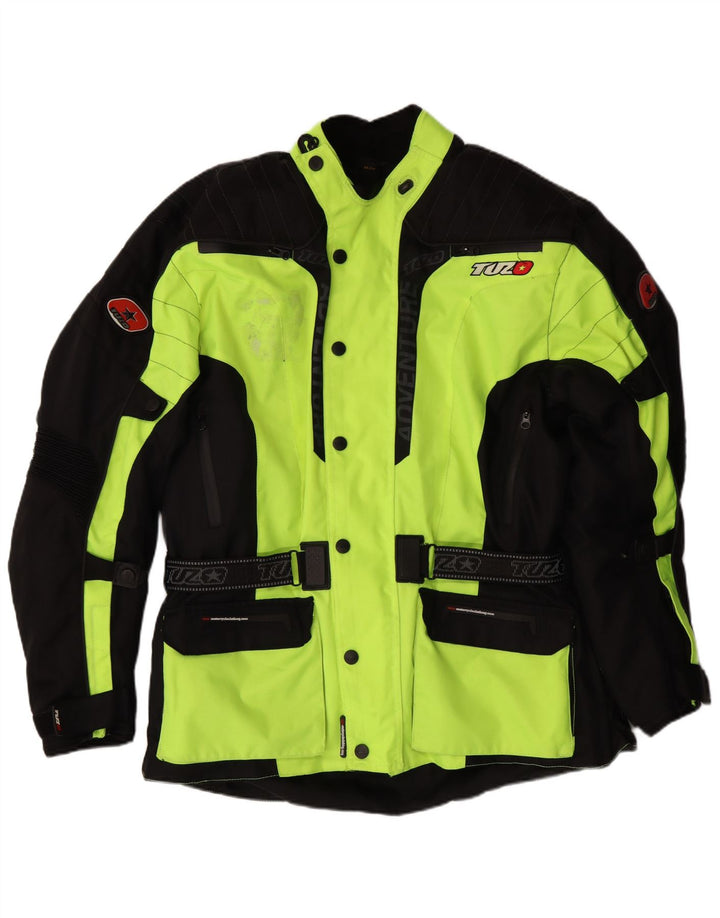 VINTAGE Mens Graphic Moto Racer Bomber Jacket UK 44 2XL Vert Colorblock