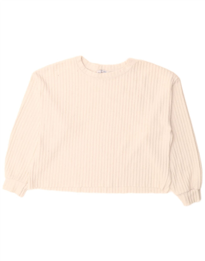 Zara Pull surdimensionné à col rond pour femme UK 14 Blanc moyen