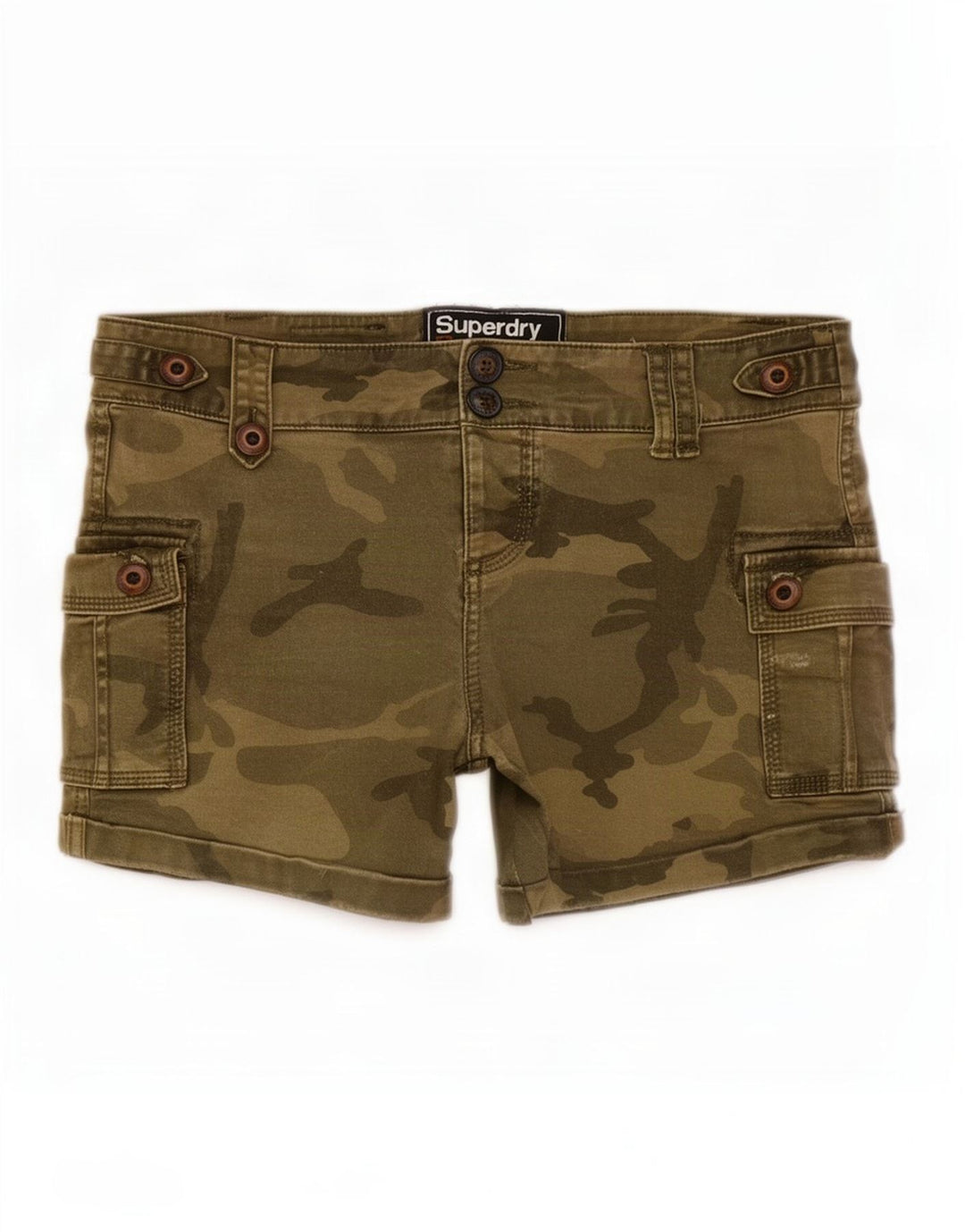 Superdry Short Cargo Femme Petit W30 Vert Camouflage Coton