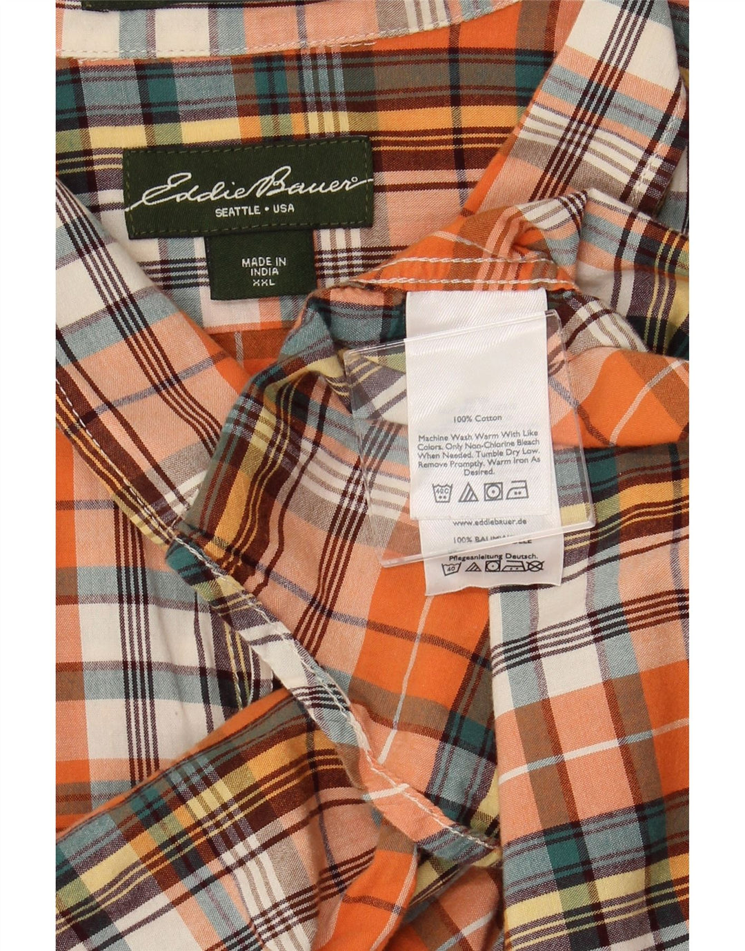 EDDIE BAUER Chemise à manches courtes pour hommes 2XL Coton à carreaux orange