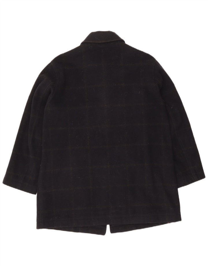 vintage Womens Ski Overcoat UK 14 Moyen Bleu Marine Check Wool