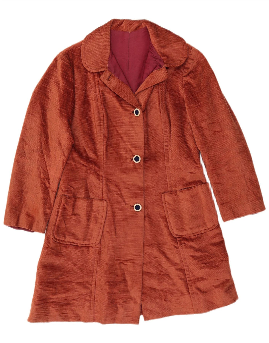 vintage Womens Velvet Overcoat UK 10 Petit Brun