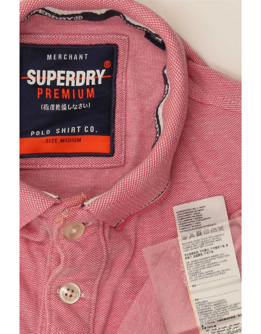 Superdry Polo Homme Rose Moyen Moucheté Coton