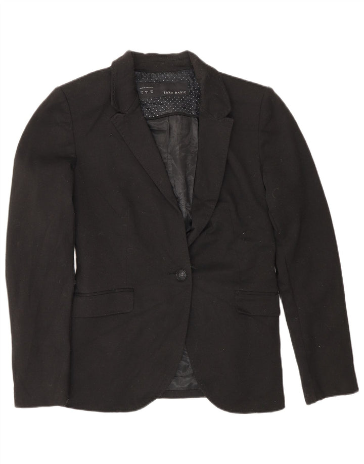 Zara Femme 1 Bouton Blazer Veste UK 12 Moyen Noir Polyester