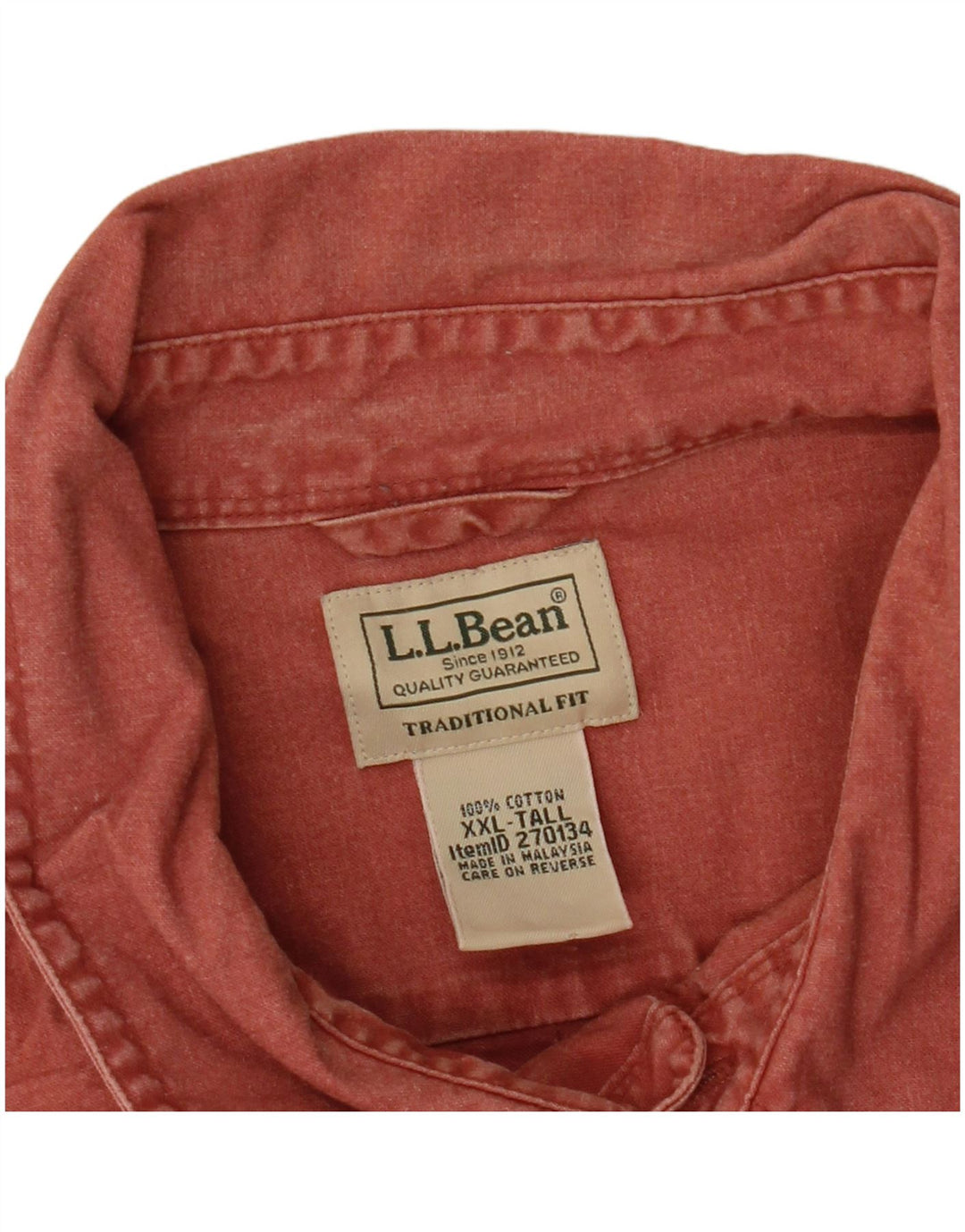 L.L.BEAN Chemise haute coupe traditionnelle pour homme en coton rouge 2XL