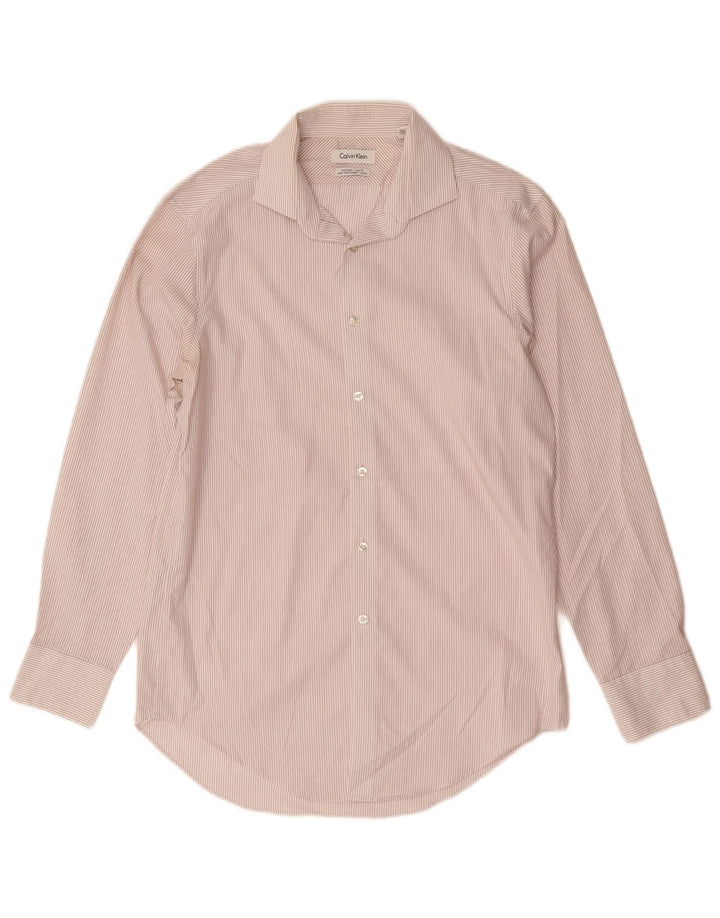 CALVIN KLEIN Chemise homme Taille 15 Coton à fines rayures blanches moyennes