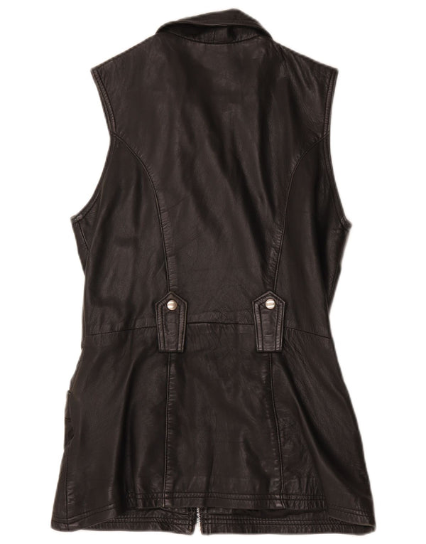 gilet en cuir femme vintage UK 12 Moyen Noir