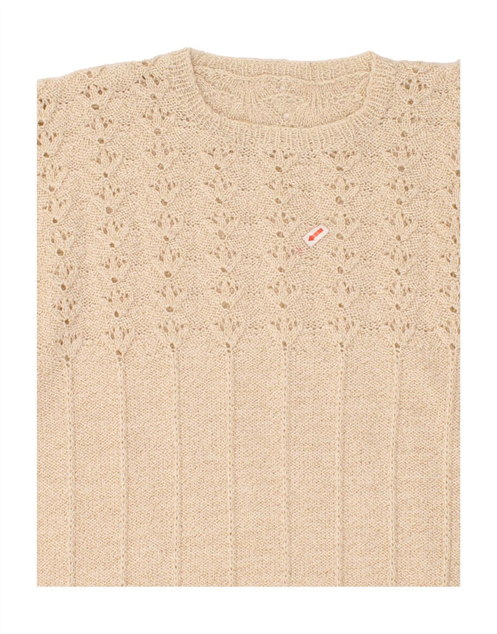 VINTAGE Womens Crew Neck Jumper Sweater UK 14 Medium Beige Vintage Vintage and Second-Hand Vintage from Messina Hembry 