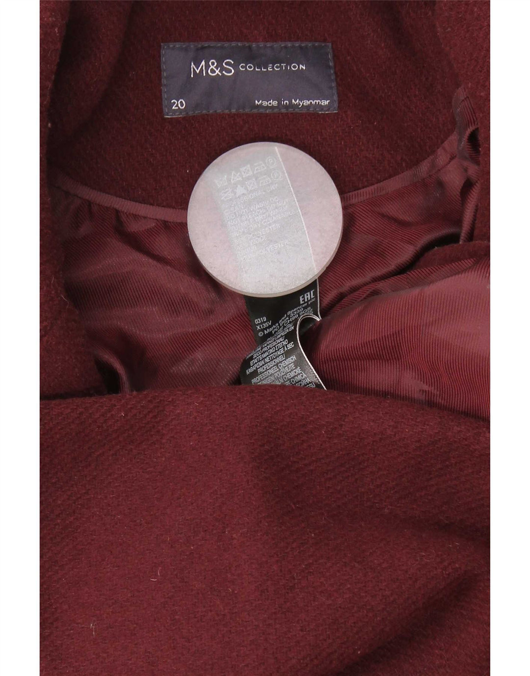Marks & Spencer Manteau croisé pour femme UK 20 2XL Bordeaux Polyester