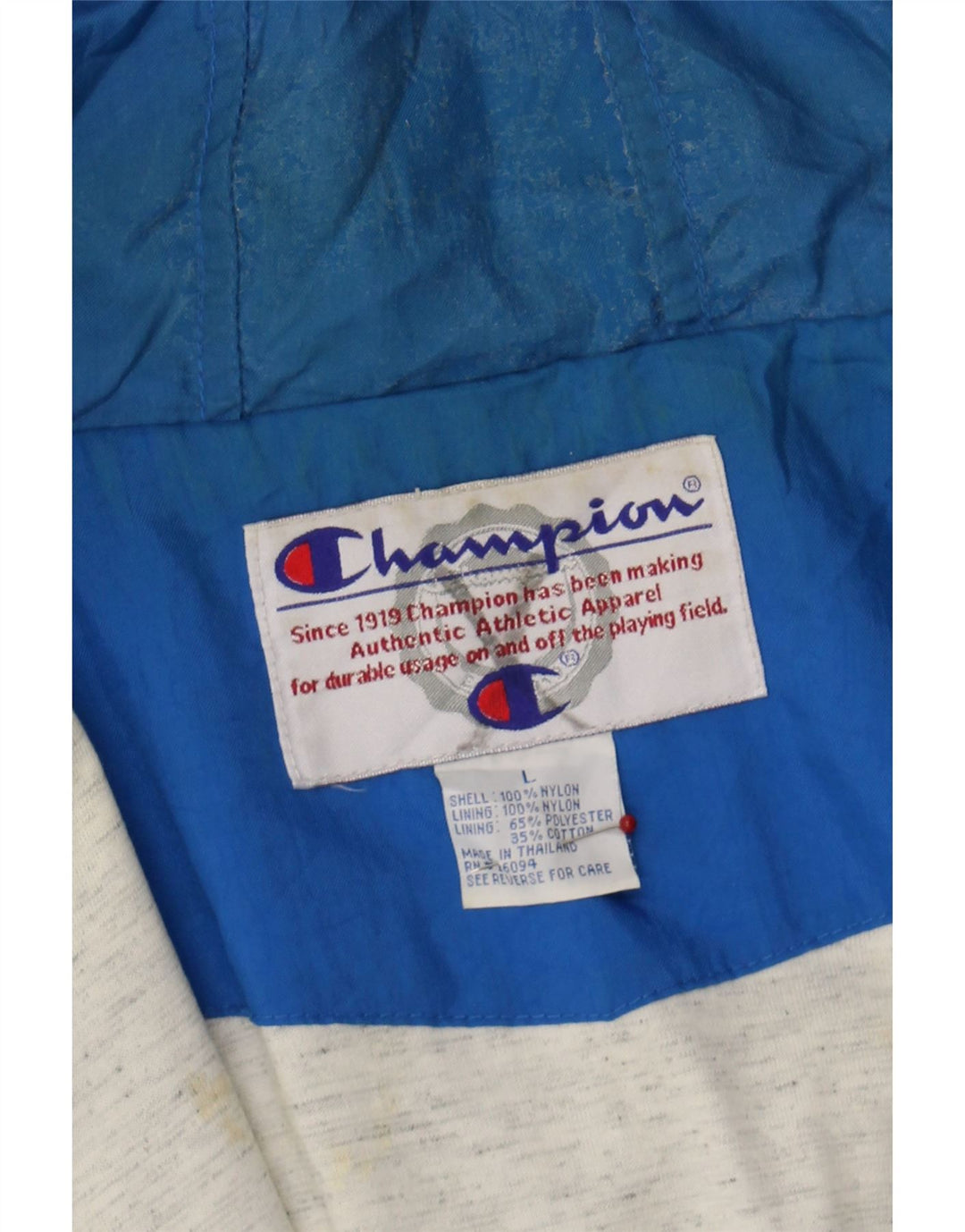 CHAMPION Mens Hooded Rain Jacket UK 40 Large Blue Nylon Vintage Champion and Second-Hand Champion from Messina Hembry 