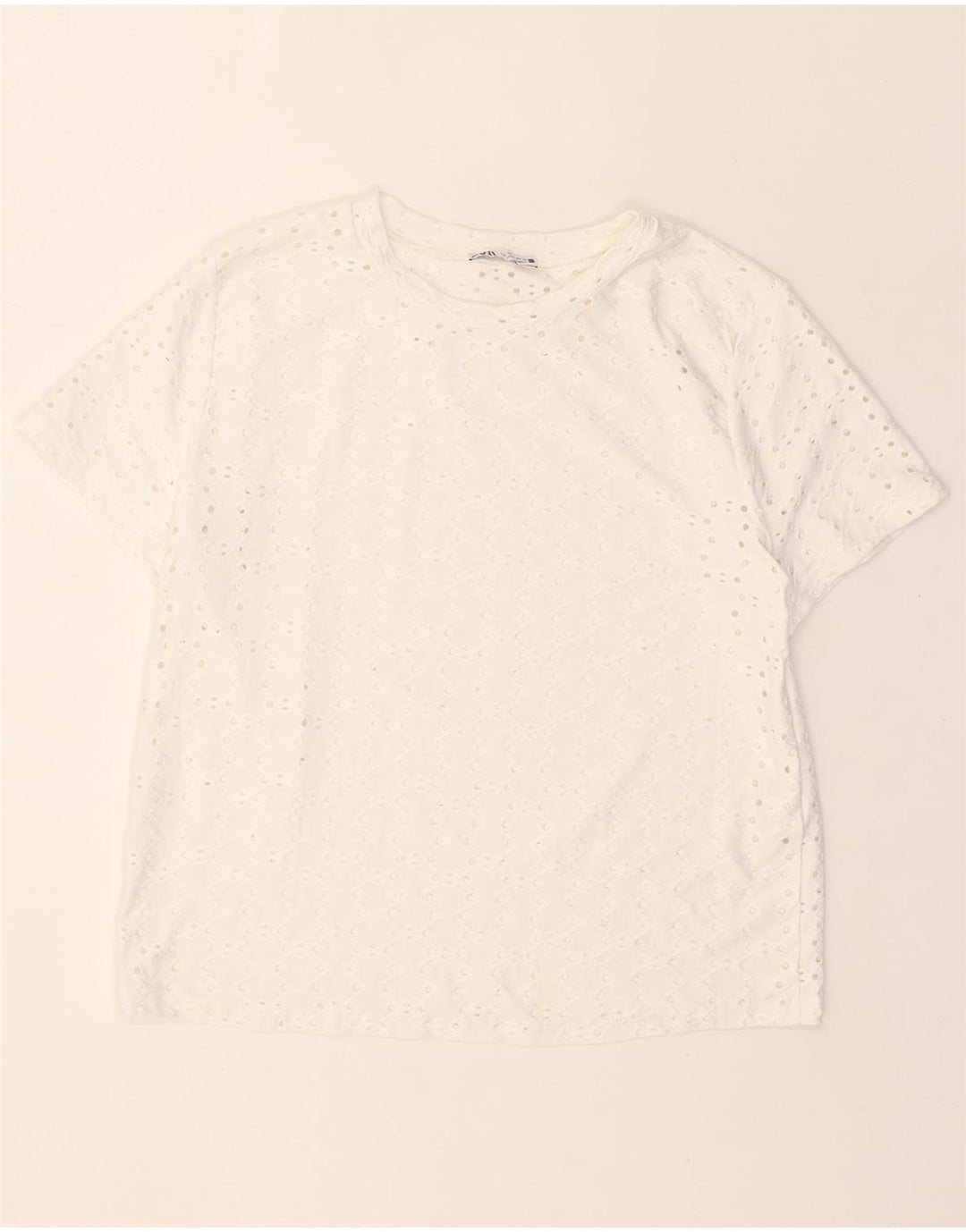 ZARA Womens Crochet Blouse Top UK 14 Medium White Polyester Vintage Zara and Second-Hand Zara from Messina Hembry 
