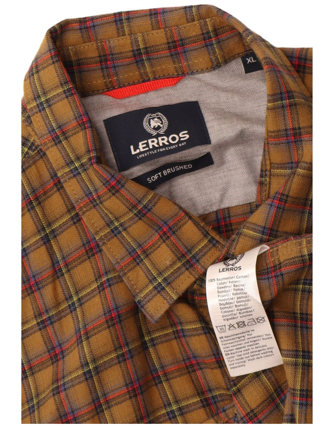 Lerros Chemise Flanelle XL Kaki Carreaux Coton Homme