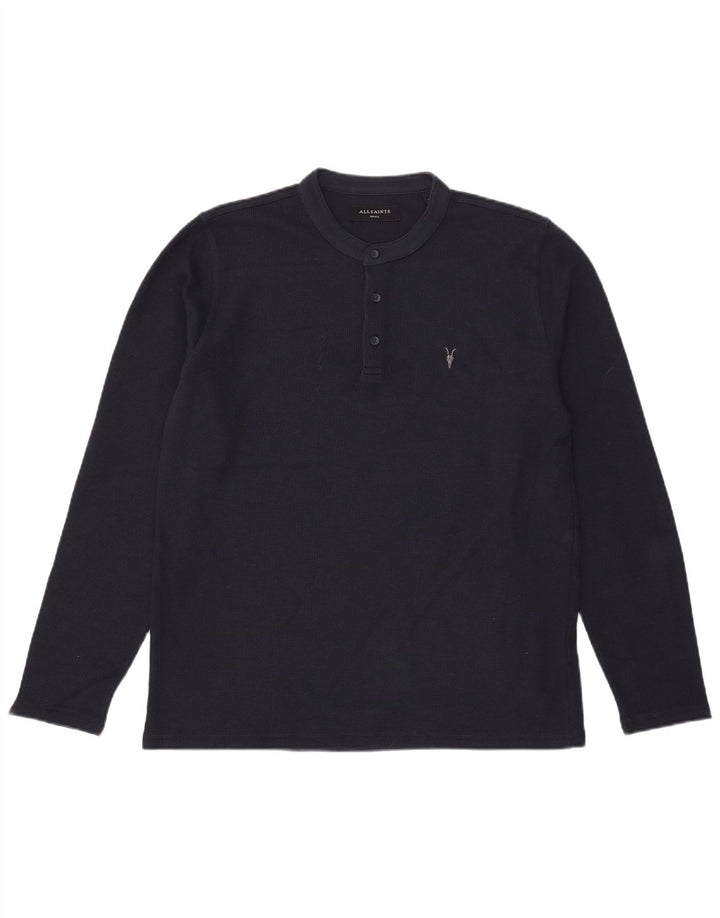 All Saints Haut à manches longues pour hommes en coton bleu marine Small