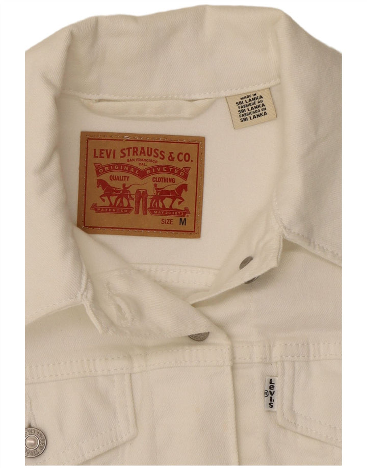 Levi's Veste en Jean Crop Femme UK 14 Blanc Moyen