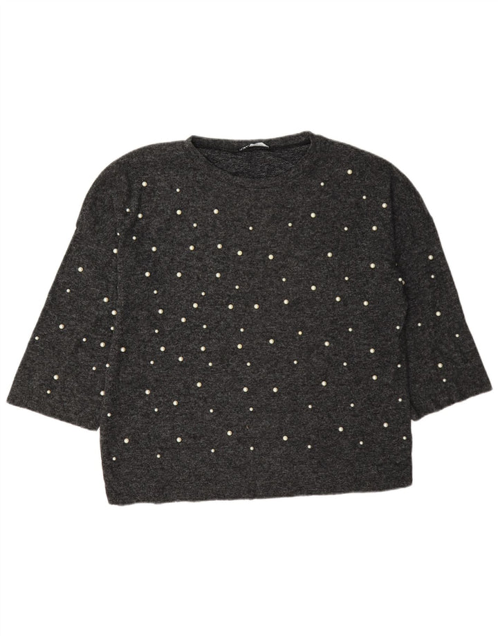 Zara Femme Haut Oversize Manches 3/4 UK 10 Petit Gris Taché
