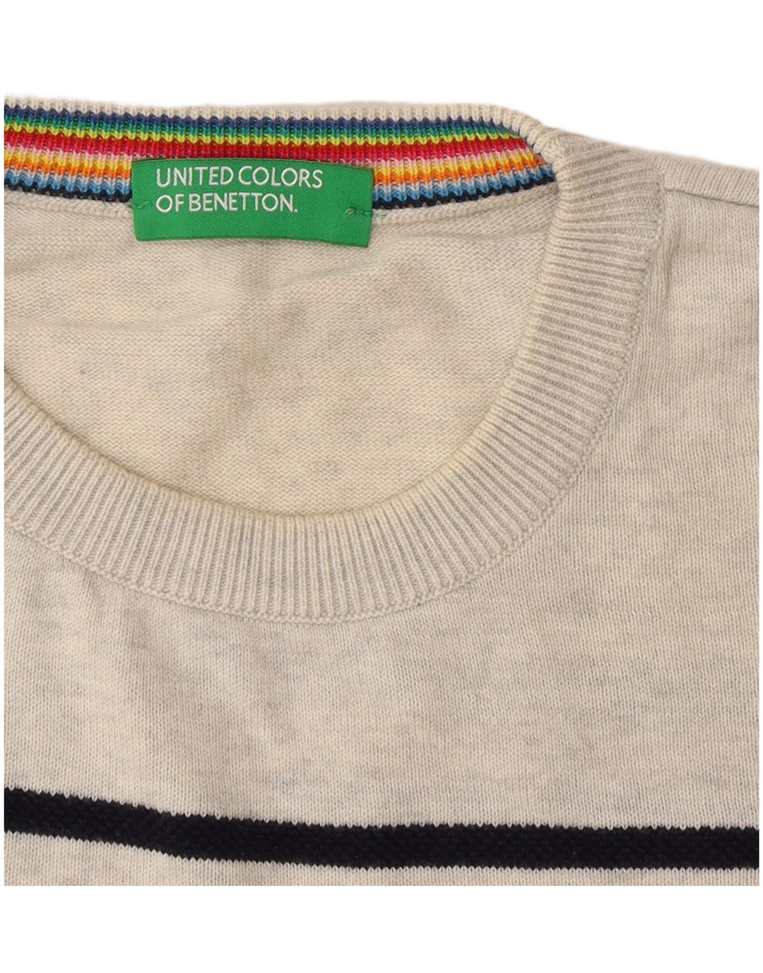 Benetton Pull Col Rond Homme Gris Moyen Rayé