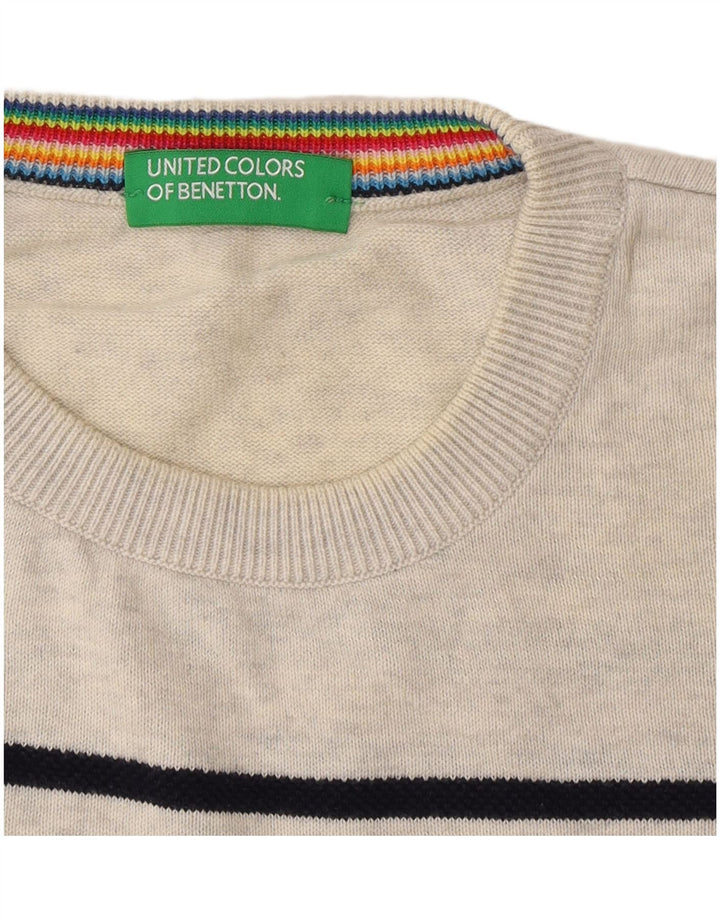 Benetton Pull Col Rond Homme Gris Moyen Rayé