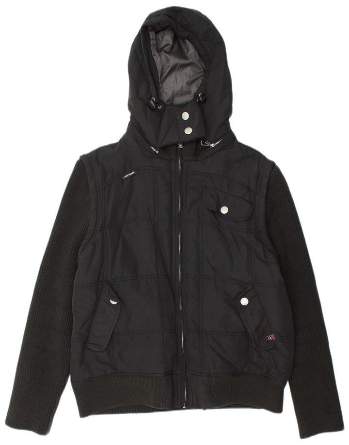 Converse Veste rembourrée à capuche pour homme UK 40 Large Noir Nylon