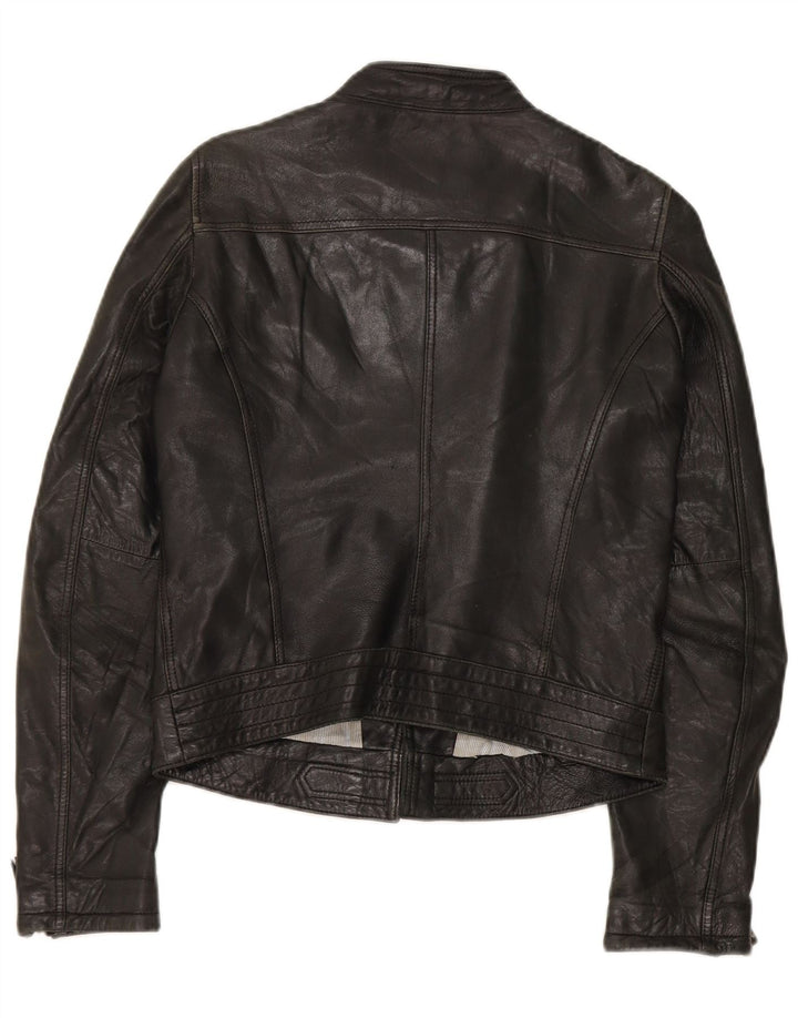 Massimo Dutti Veste de motard en cuir pour femme UK 10 Petit Noir
