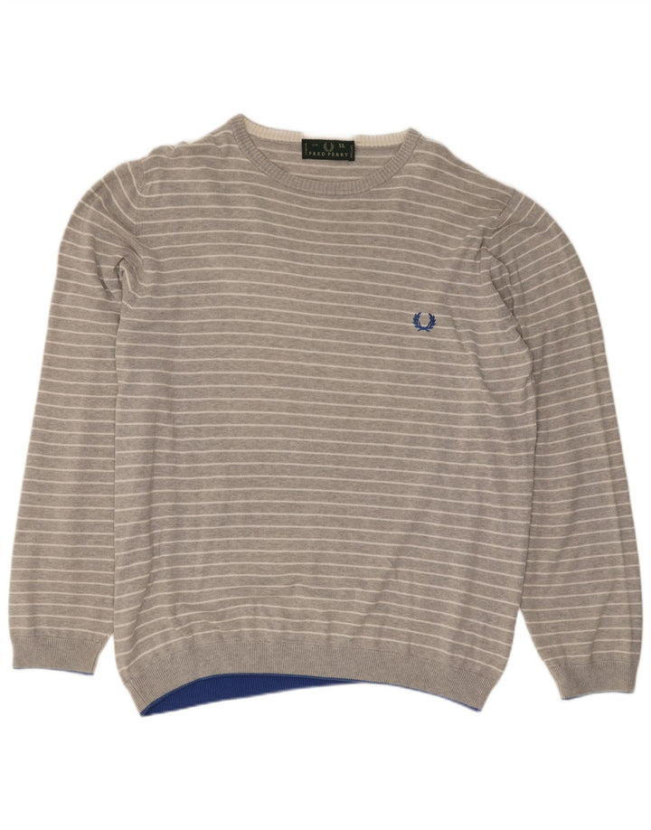 Fred Perry Pull col rond pour homme XL en coton rayé gris