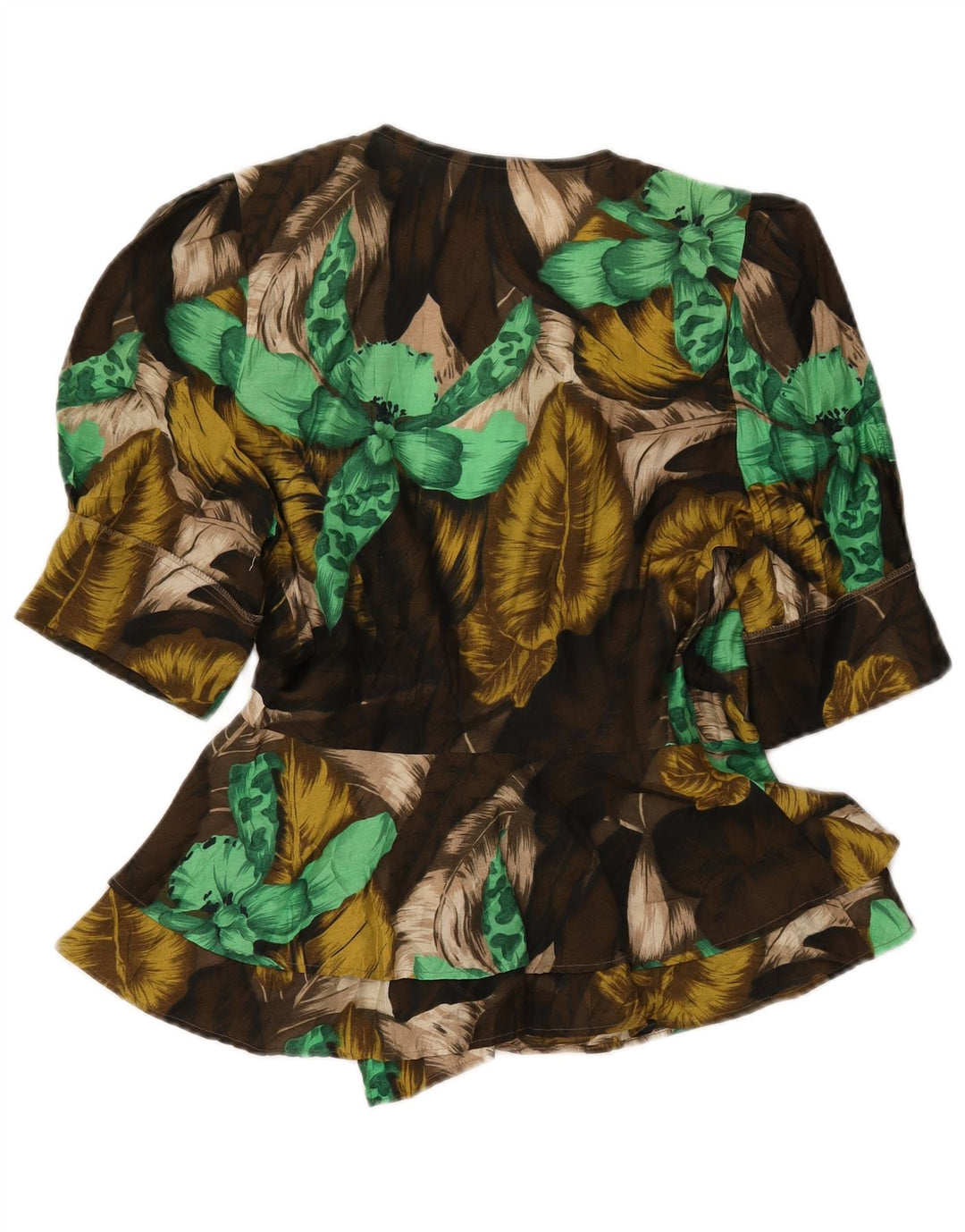 VINTAGE Chemisier à manches courtes pour femme IT 42 Kaki moyen floral