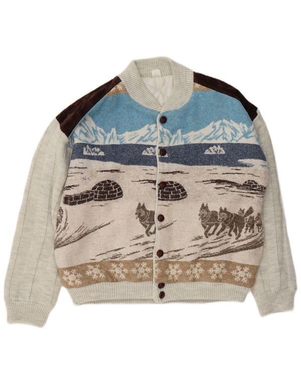 VINTAGE Pull Cardigan Graphique Homme IT 48/50 Moyen Multicolore