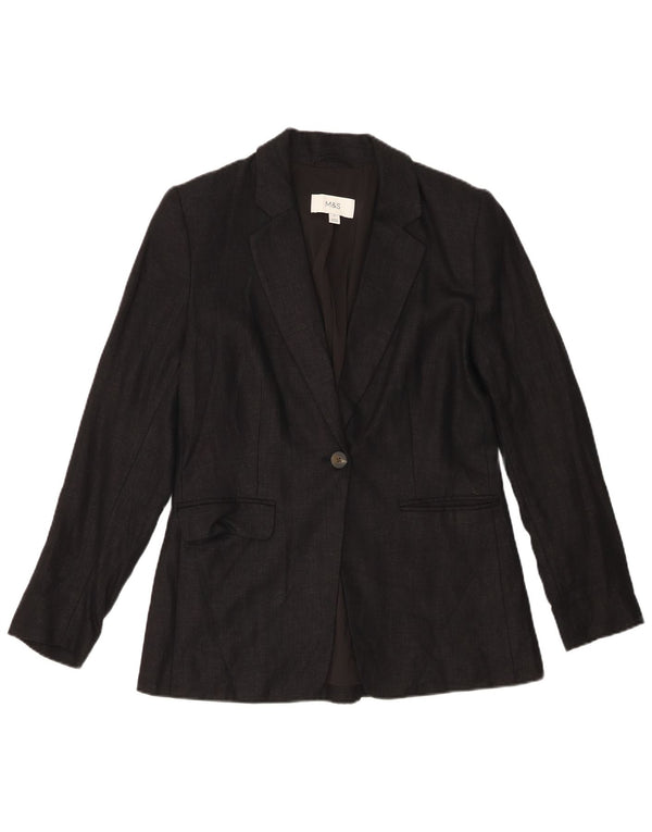 Marks & Spencer Veste blazer à 1 bouton pour femme UK 10 Petit lin noir