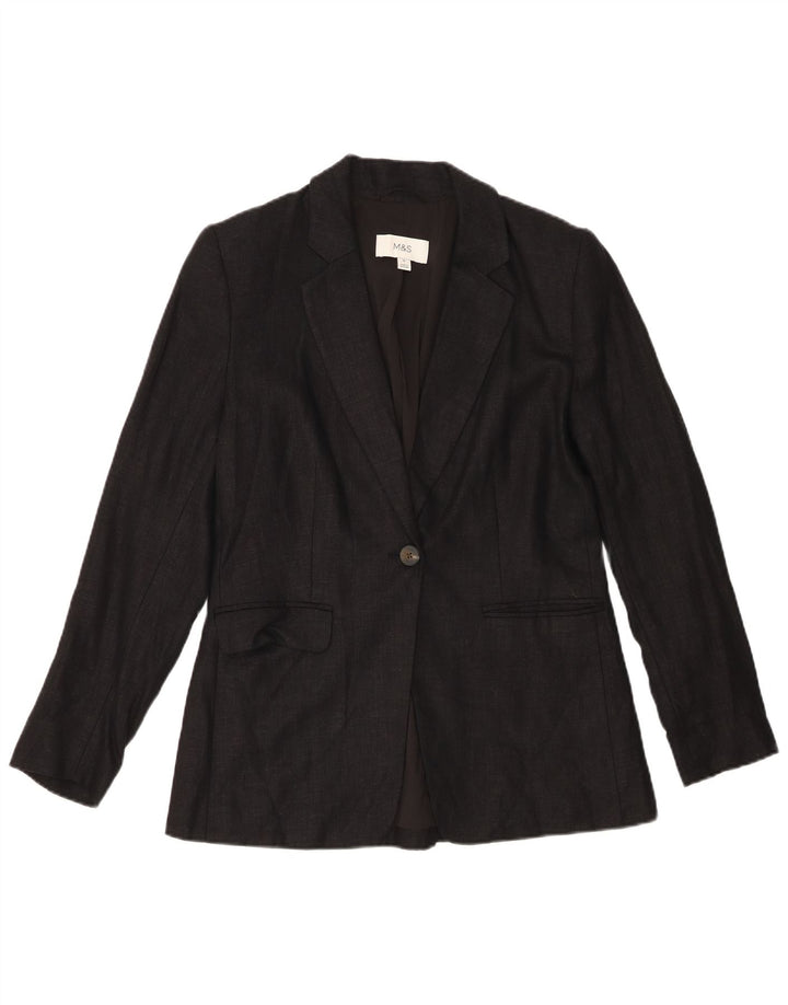 Marks & Spencer Veste blazer à 1 bouton pour femme UK 10 Petit lin noir