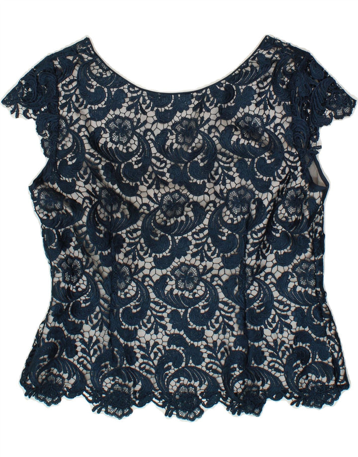 JACQUES VERT Womens Petite Crop Blouse Top UK 14 Medium Blue Paisley Vintage Jacques Vert and Second-Hand Jacques Vert from Messina Hembry 