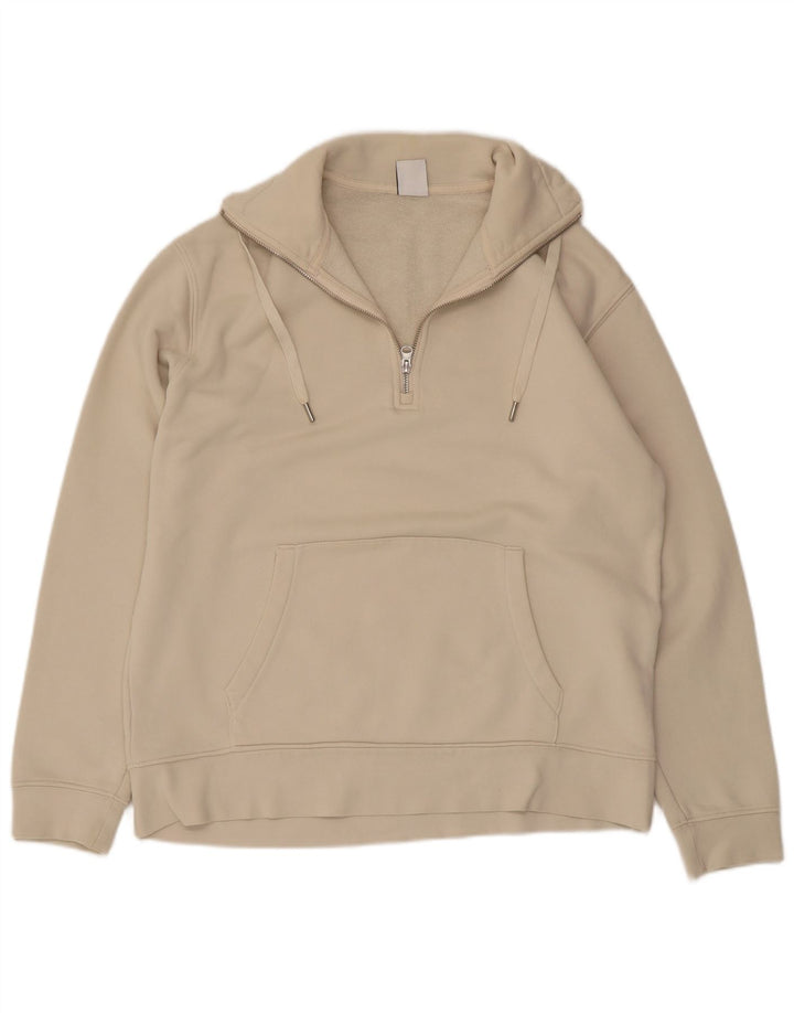 Zara Sweat-shirt à col zippé pour femme UK 14 Coton beige moyen