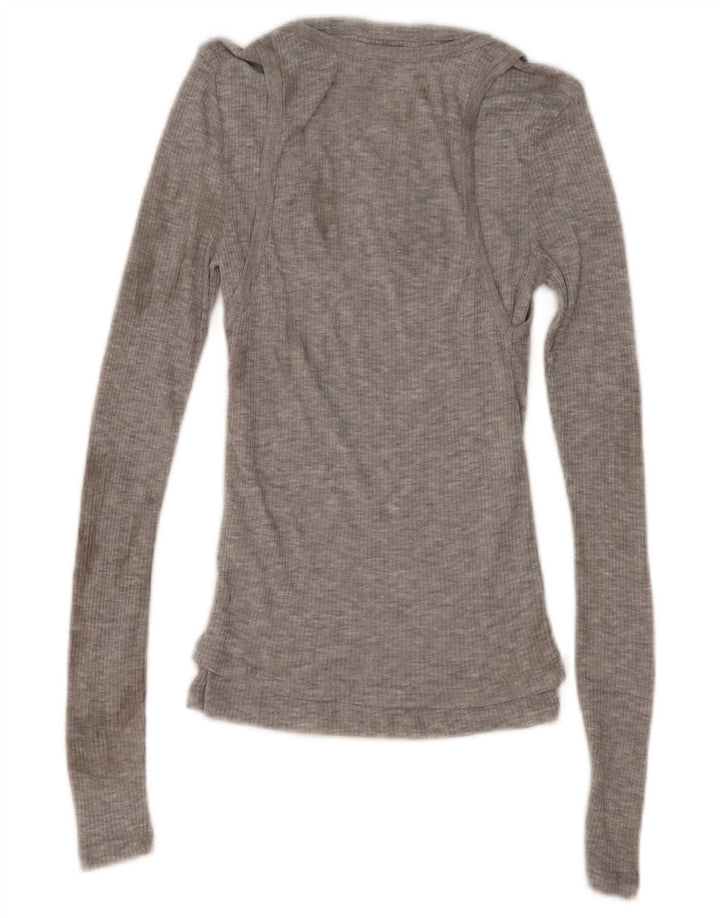 Zara Femme Top Manches Longues UK 8 Petit Gris Moucheté Polyester