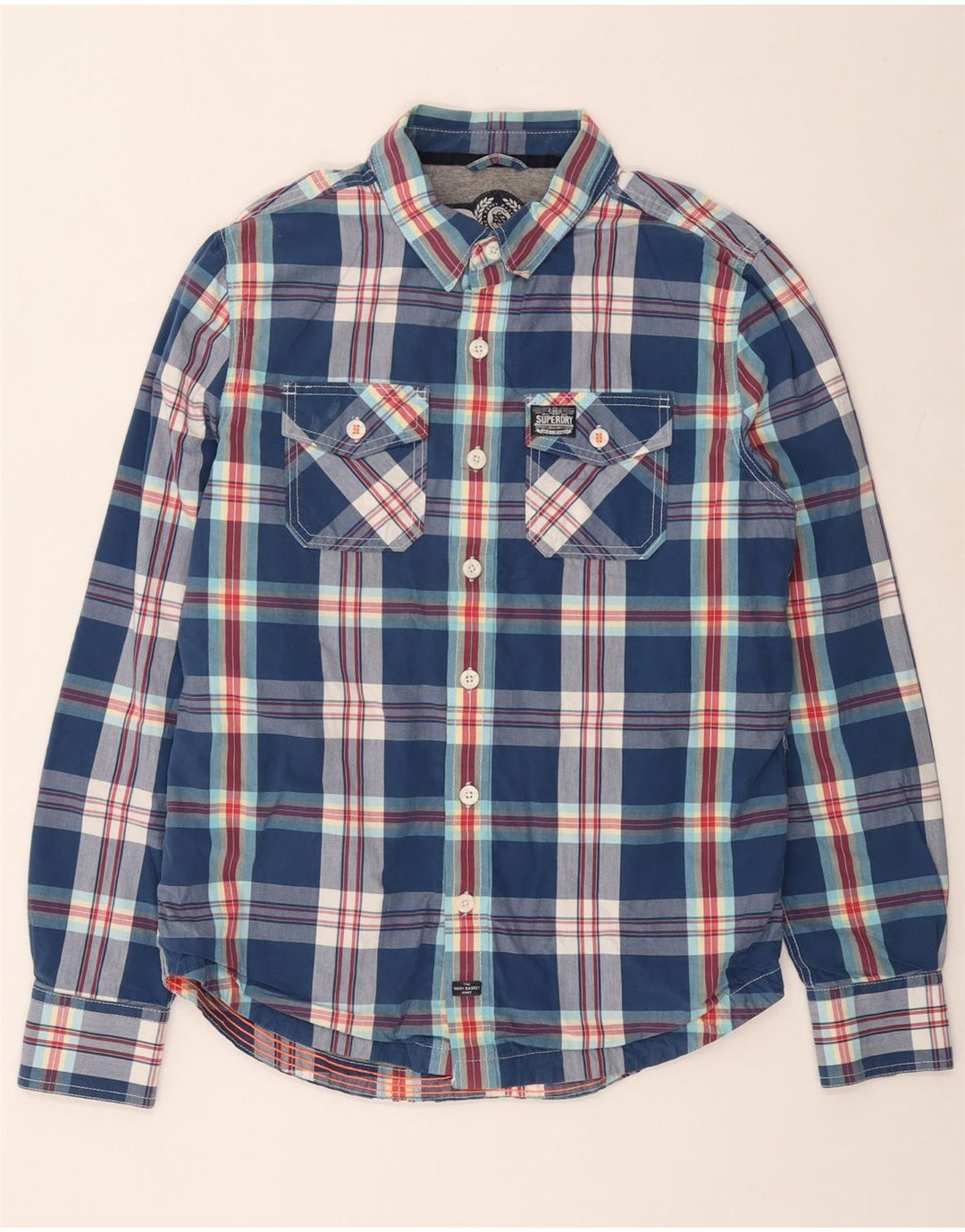 SUPERDRY Chemise Homme XL Bleu Carreaux Coton