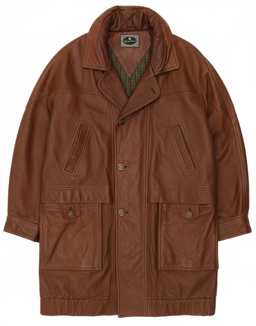 Etienne Aigner Manteau en cuir coupe ample pour homme UK 40 Grand cuir marron