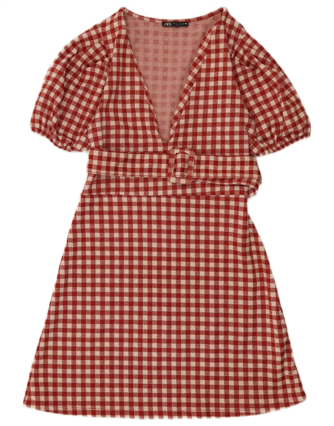 Zara Robe trapèze pour femme UK 8 Petit tissu vichy rouge en polyester