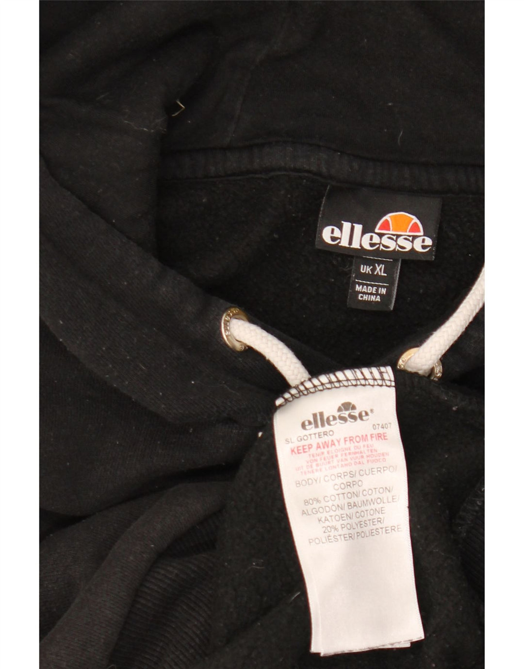 ELLESSE Pull à capuche graphique pour homme XL Noir Coton