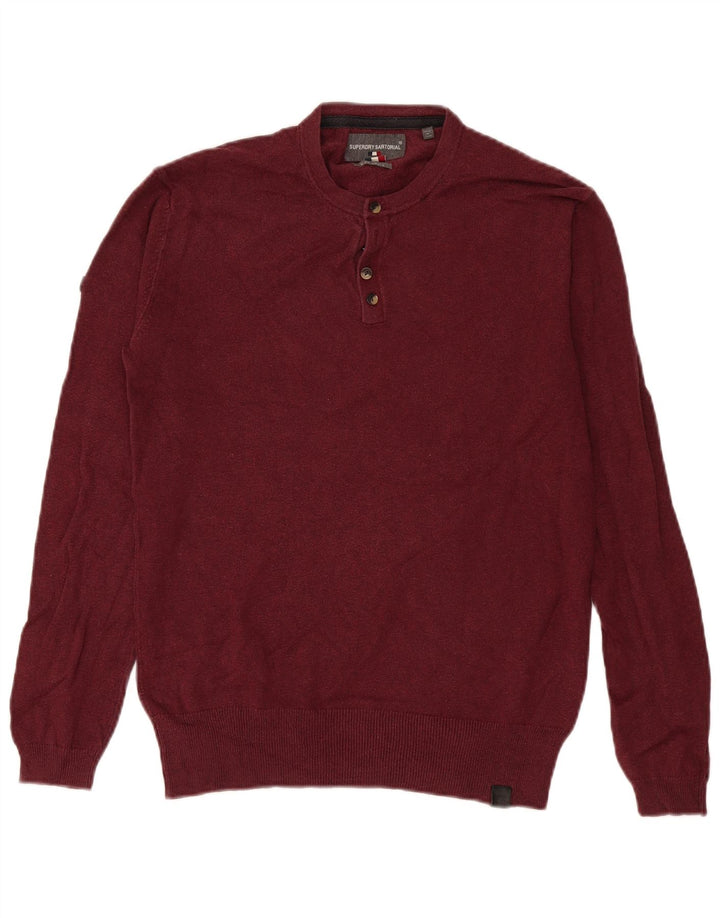 Superdry Pull à col boutonné pour homme Petit en coton bordeaux