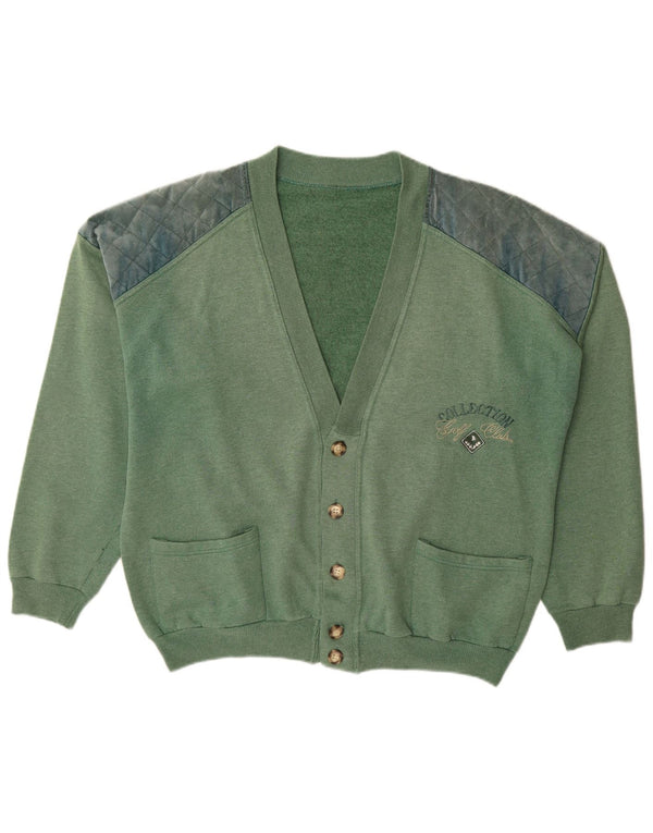 vintage Mens Cardigan Pull XL Vert Colourblock Coton
