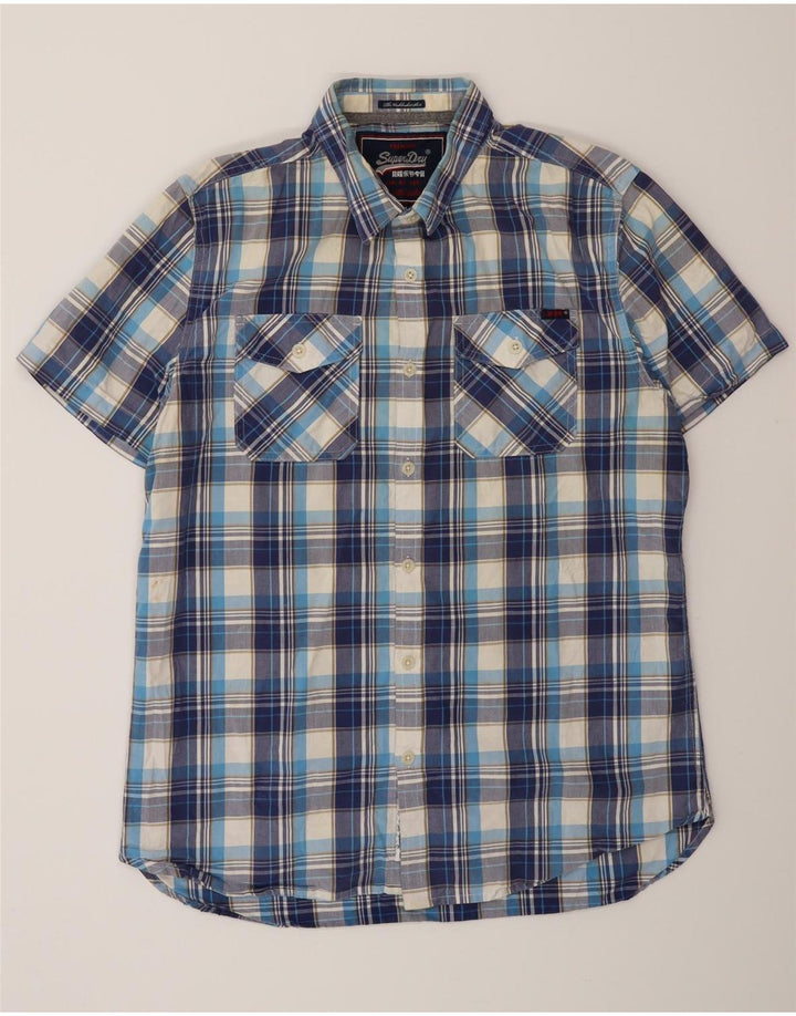 SUPERDRY Chemise à Manches Courtes Homme XL Bleu Carreaux Coton