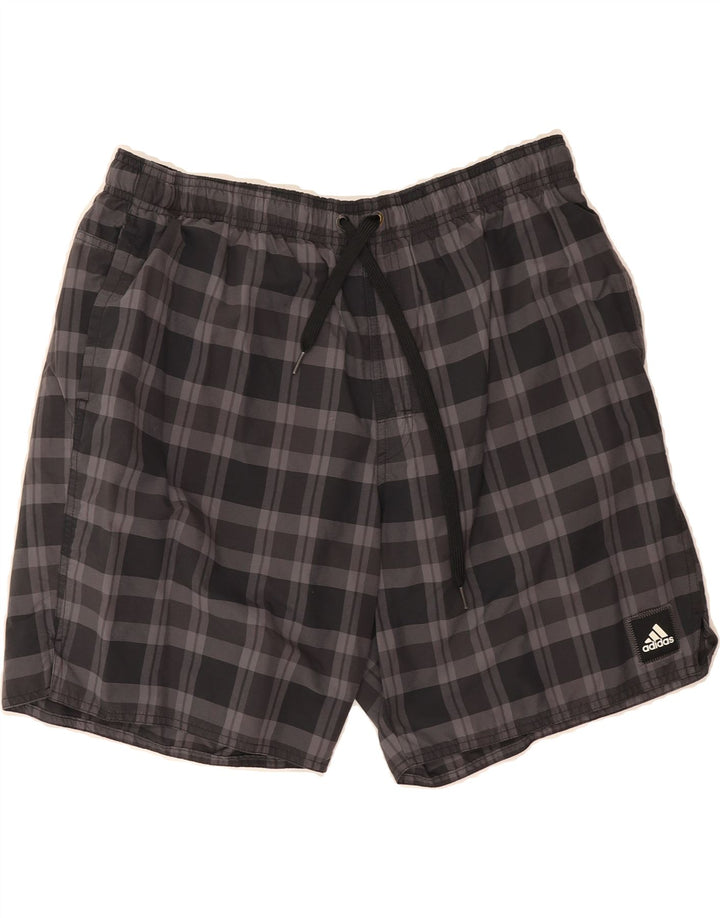 ADIDAS Mens Sport Shorts XL Grey Check Polyester Vintage Adidas and Second-Hand Adidas from Messina Hembry 