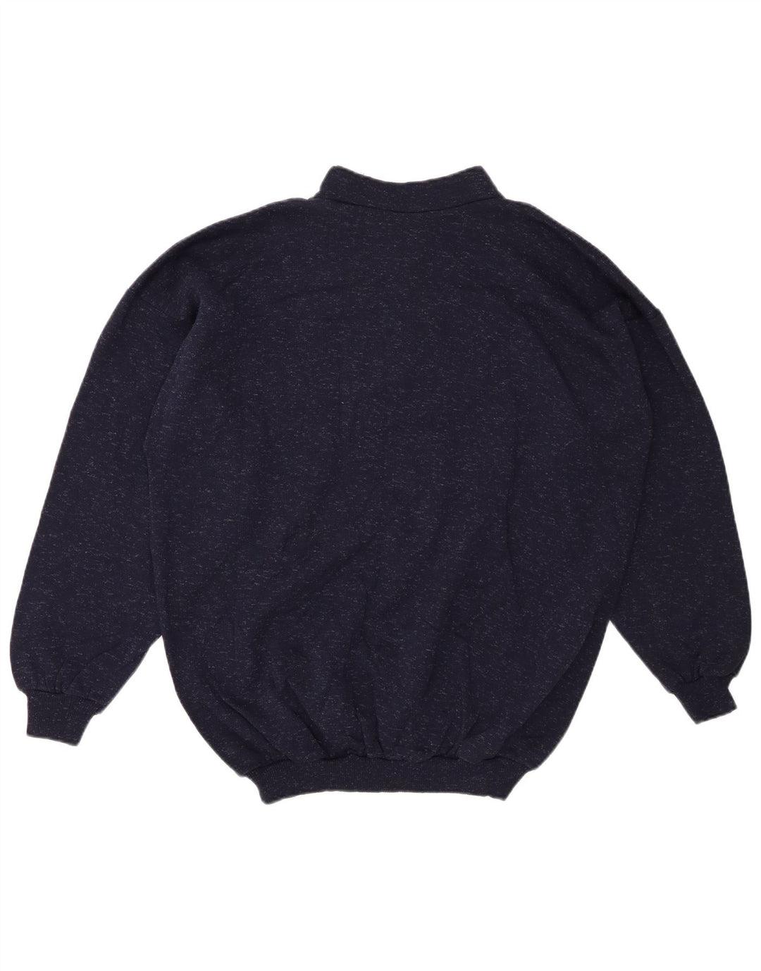 VINTAGE Femme Zip Neck Jumper Pull UK 20 2XL Bleu Marine Moucheté Coton