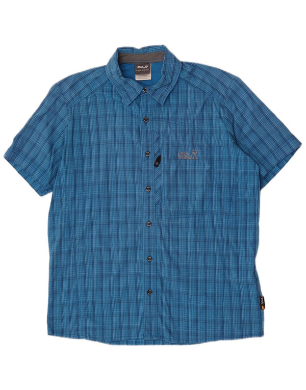 Jack Wolfskin Chemise à manches courtes pour homme UK 40/42 Grand carreaux bleus en polyamide