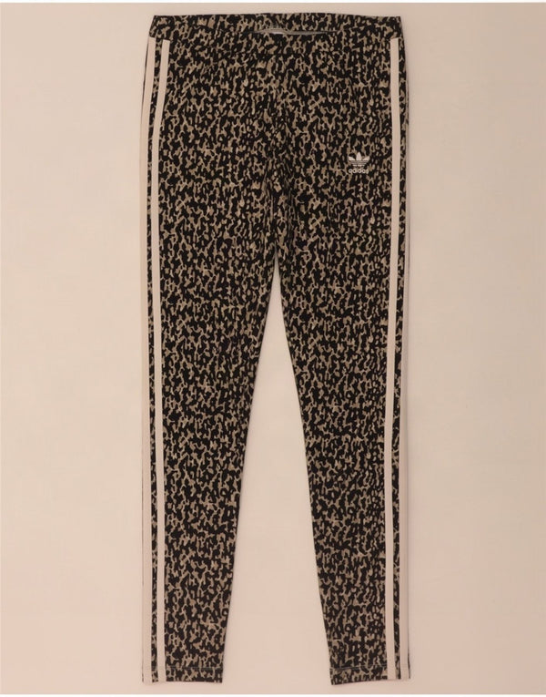 Adidas Womens Leggings UK 10 Small Black Animal Print Polyester