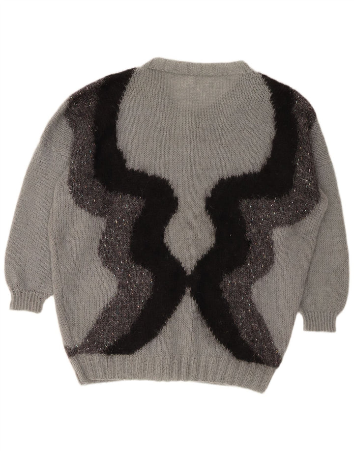 VINTAGE Pull Cardigan Femme UK 20 2XL Gris Colorblock