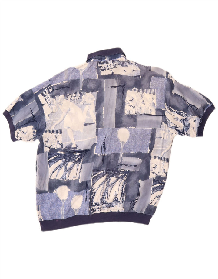 MANGO Chemise pull à manches courtes pour hommes, grand patchwork bleu