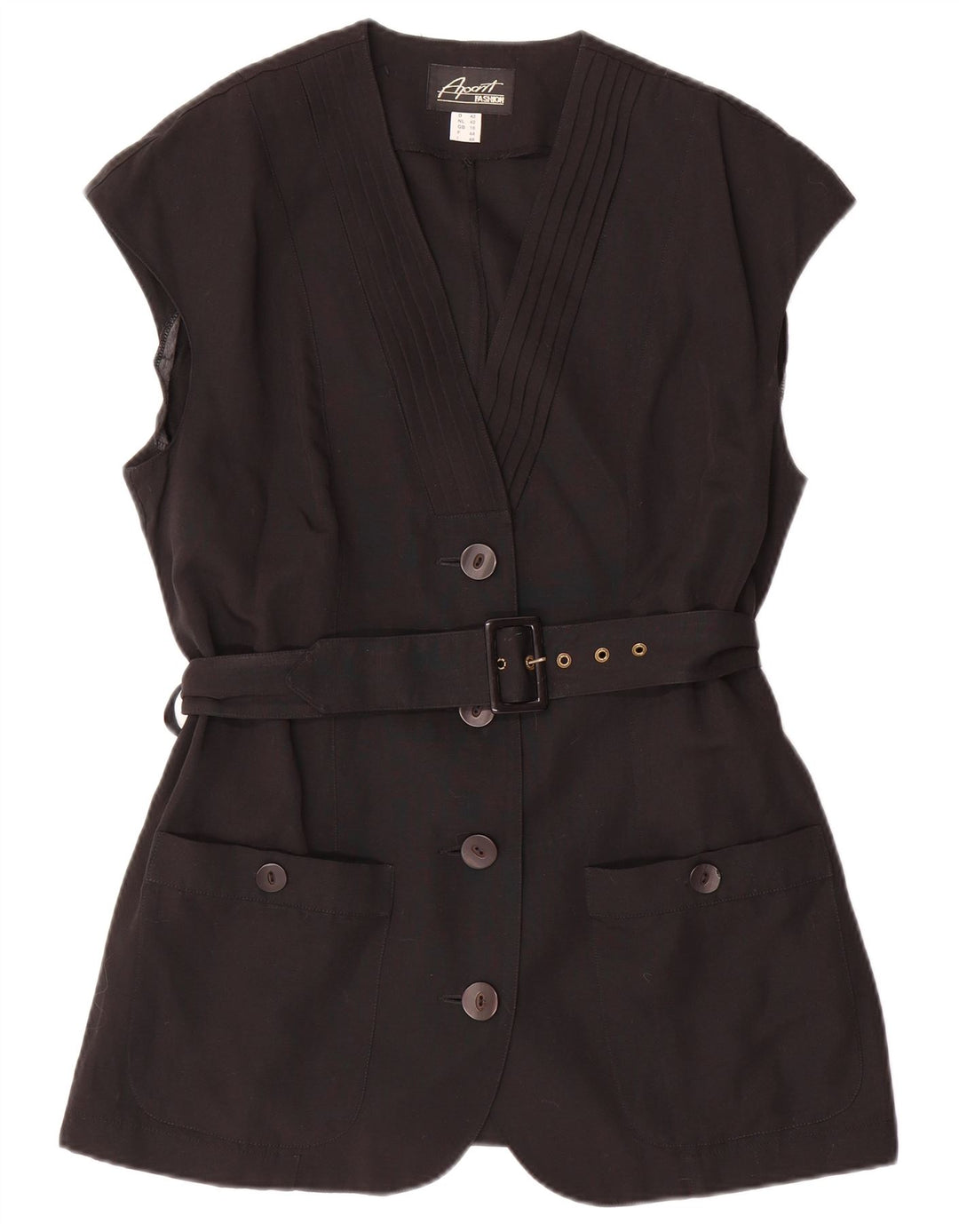 APART Veste blazer sans manches à 4 boutons pour femme UK 16 Large Noir Polyester