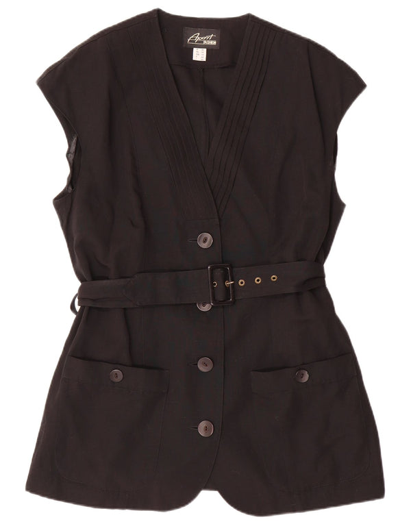 APART Veste blazer sans manches à 4 boutons pour femme UK 16 Large Noir Polyester