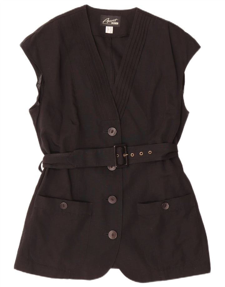 APART Veste blazer sans manches à 4 boutons pour femme UK 16 Large Noir Polyester